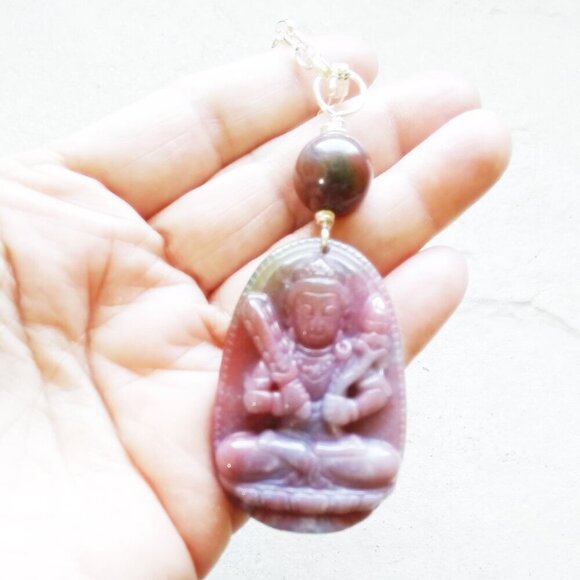 Guanyin ~ Mauve India Agate Amulet Necklace & Earring Set! Quan Yin Buddhism - Picture 12 of 13